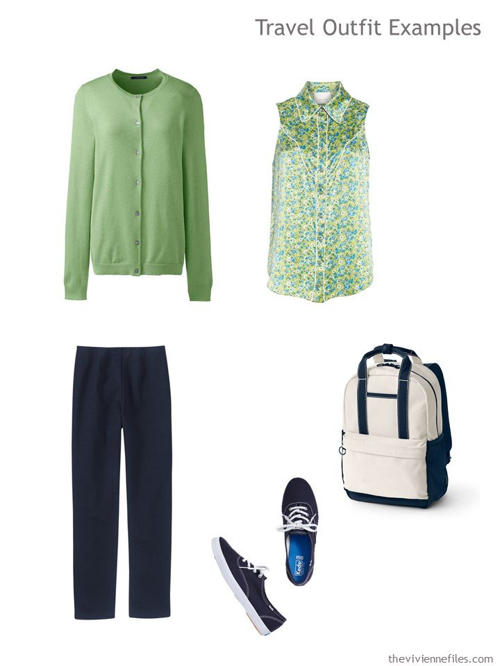 10. travel outfit in green and navy