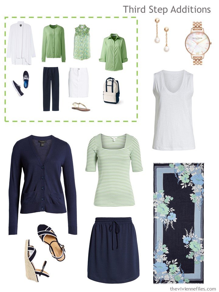 12. 2nd outfit to pack, in navy, green and white