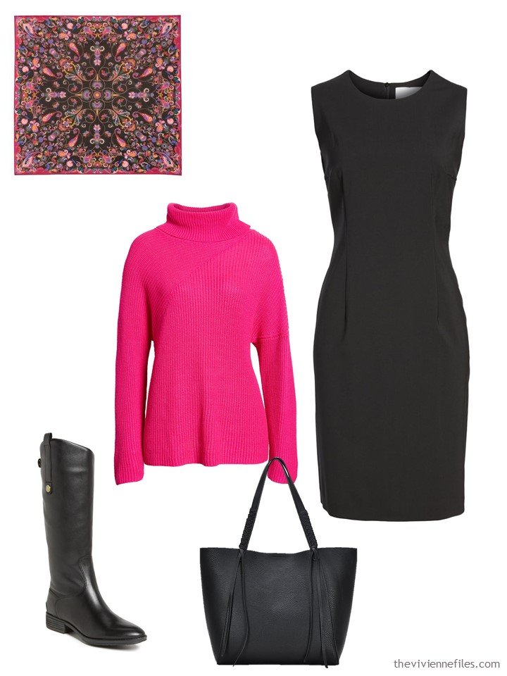 12. hot pink sweater with a black dress