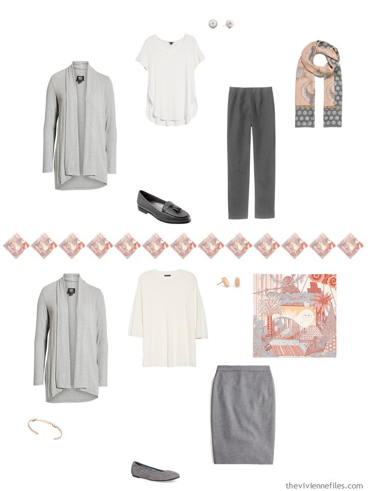 16. 2 ways to wear a grey cardigan from a travel capsule wardrobe