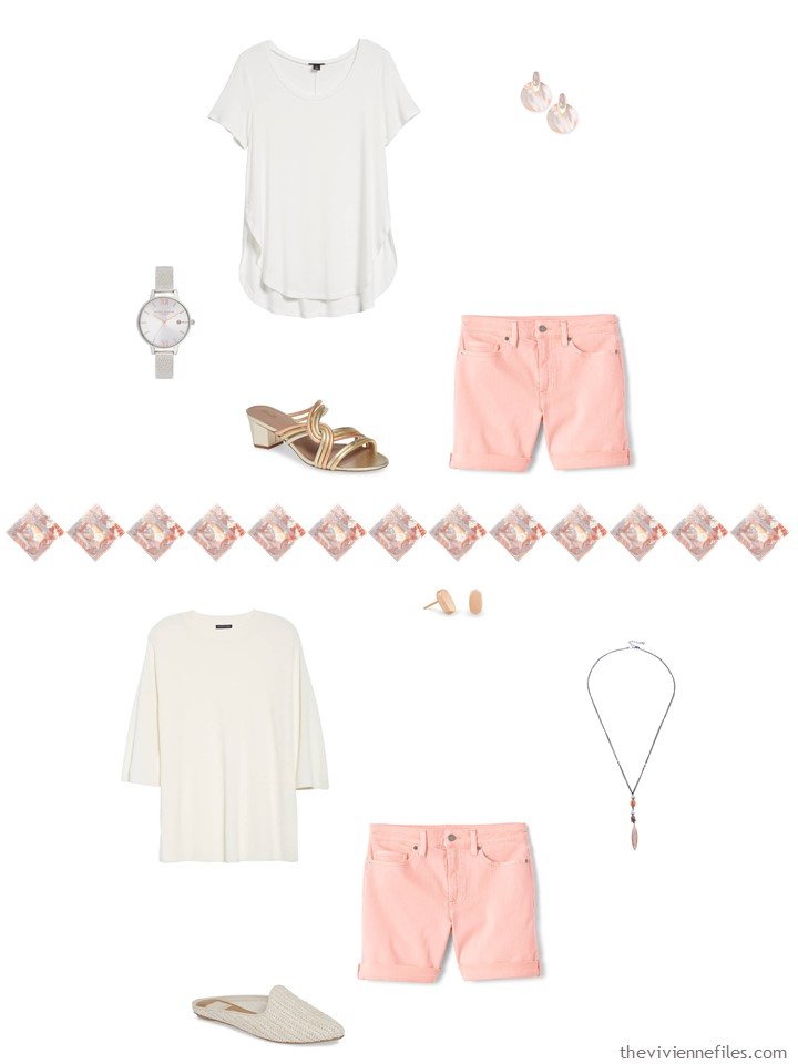 18. 2 ways to wear blush shorts from a travel capsule wardrobe