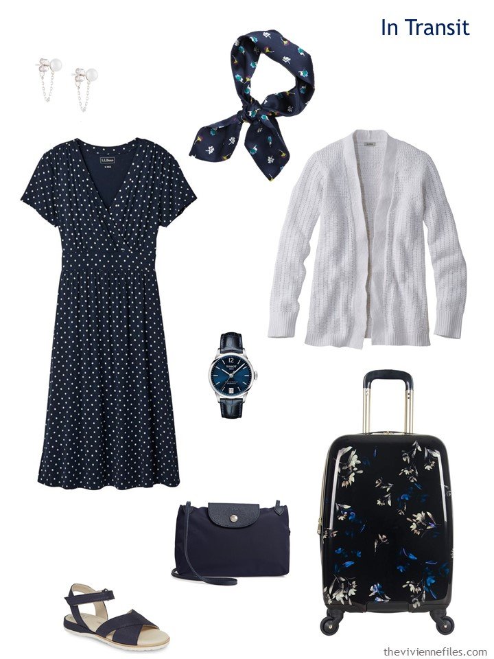 2. travel outfit in navy and white