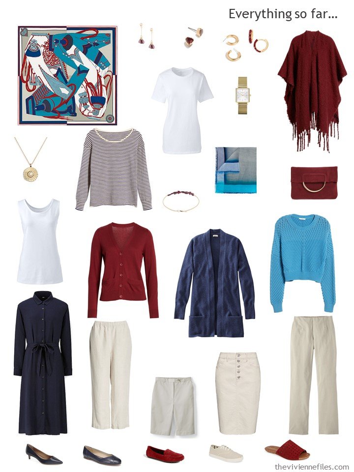 21. travel capsule wardrobe in navy, beige, turquoise and red