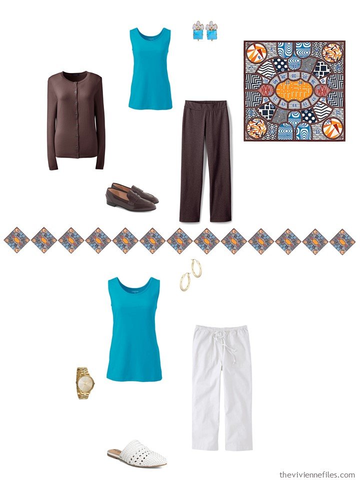 29. 2 ways to wear a turquoise tank top from a travel capsule wardrobe