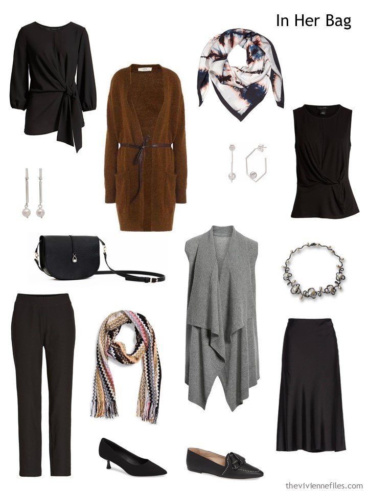 3. black, grey and brown 6-Pack travel capsule wardrobe