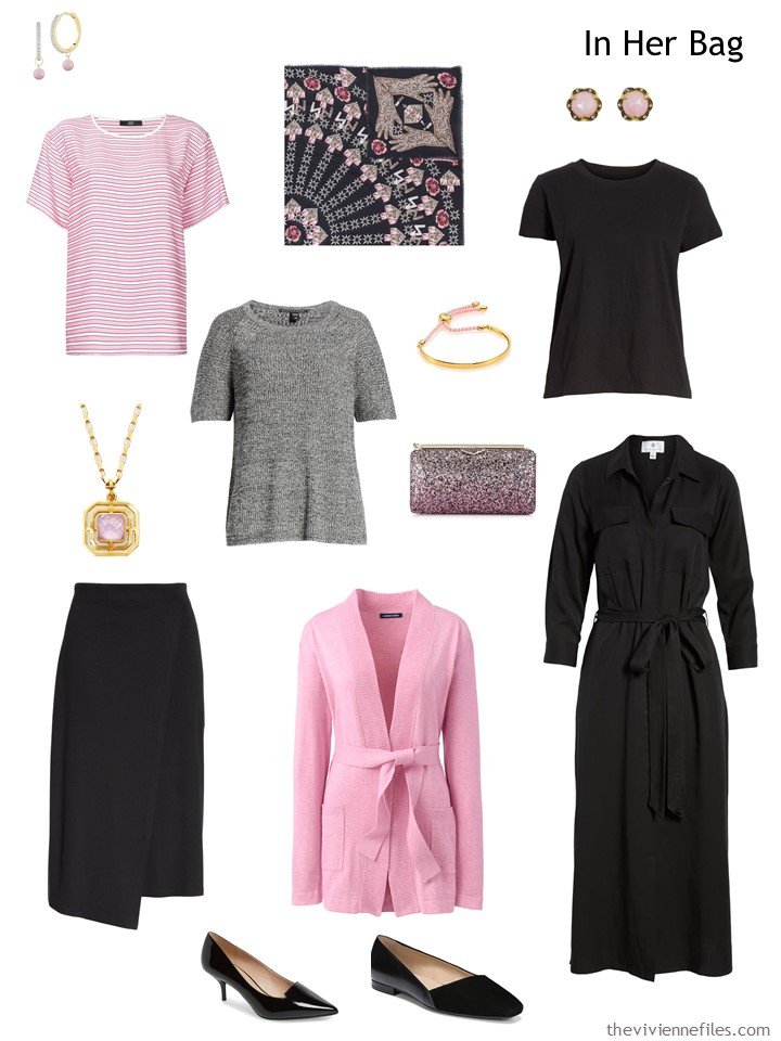 3. travel capsule wardrobe in black, white and pink