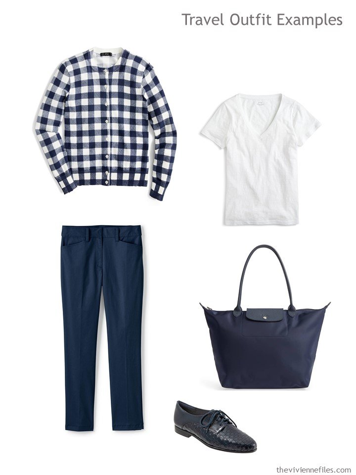 3. travel outfit in navy and white