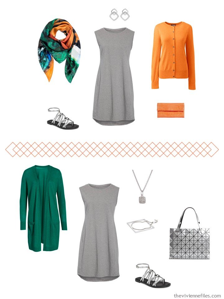 5. 2 ways to wear a grey dress from a travel capsule wardrobe