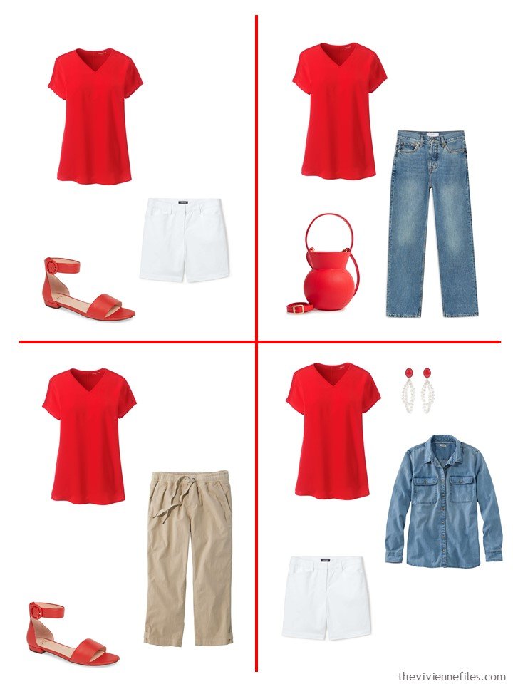 5. 4 outfits using a bright cherry top