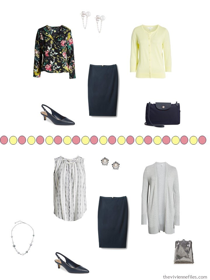 6. 2 ways to wear a navy skirt from a travel capsule wardrobe