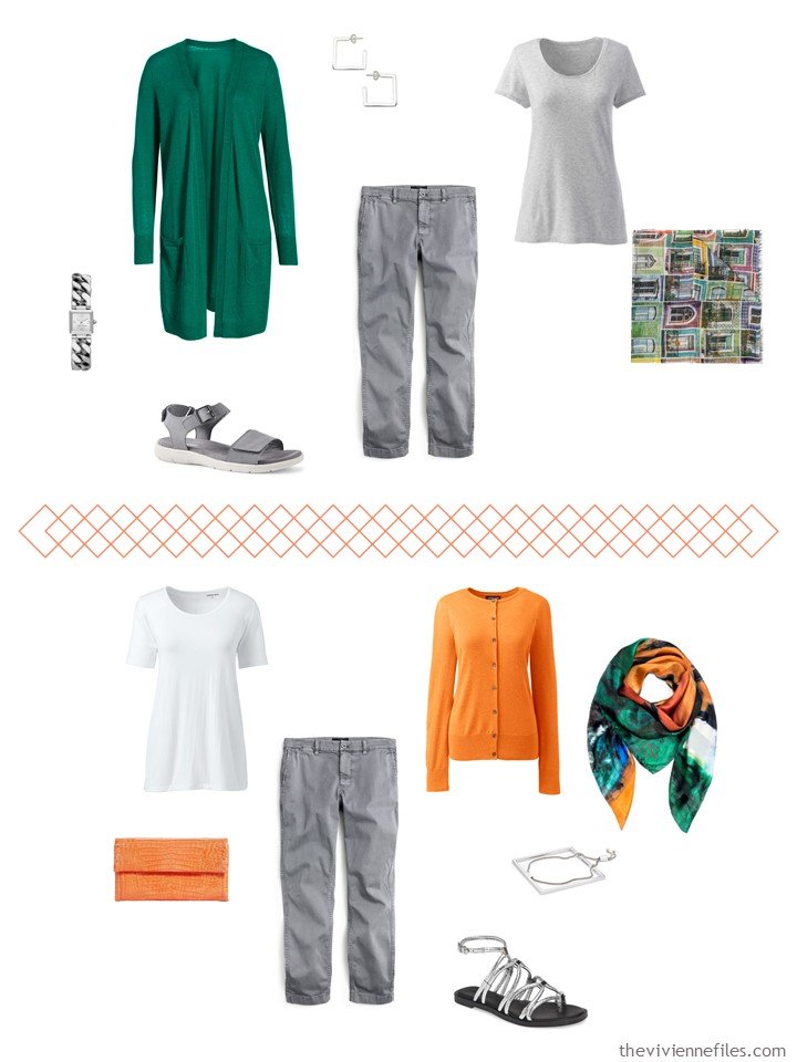 6. 2 ways to wear light grey capris from a travel capsule wardrobe