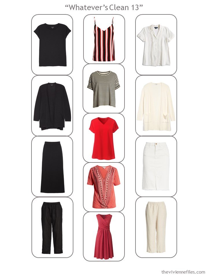 7. a 13-piece Whatevers Clean Wardrobe in black, red and beige