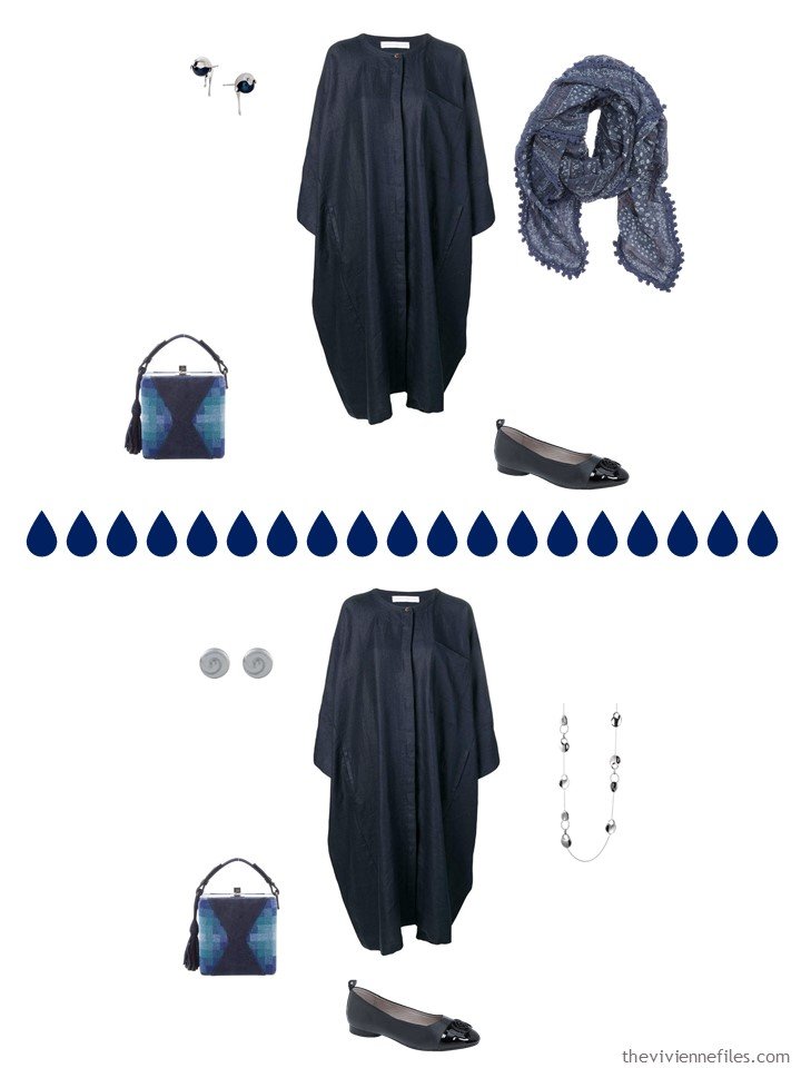 8. 2 ways to wear a navy dress from a travel capsule wardrobe