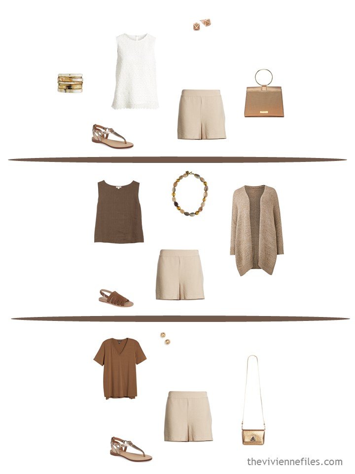 8. 3 ways to wear beige shorts from a travel capsule wardrobe