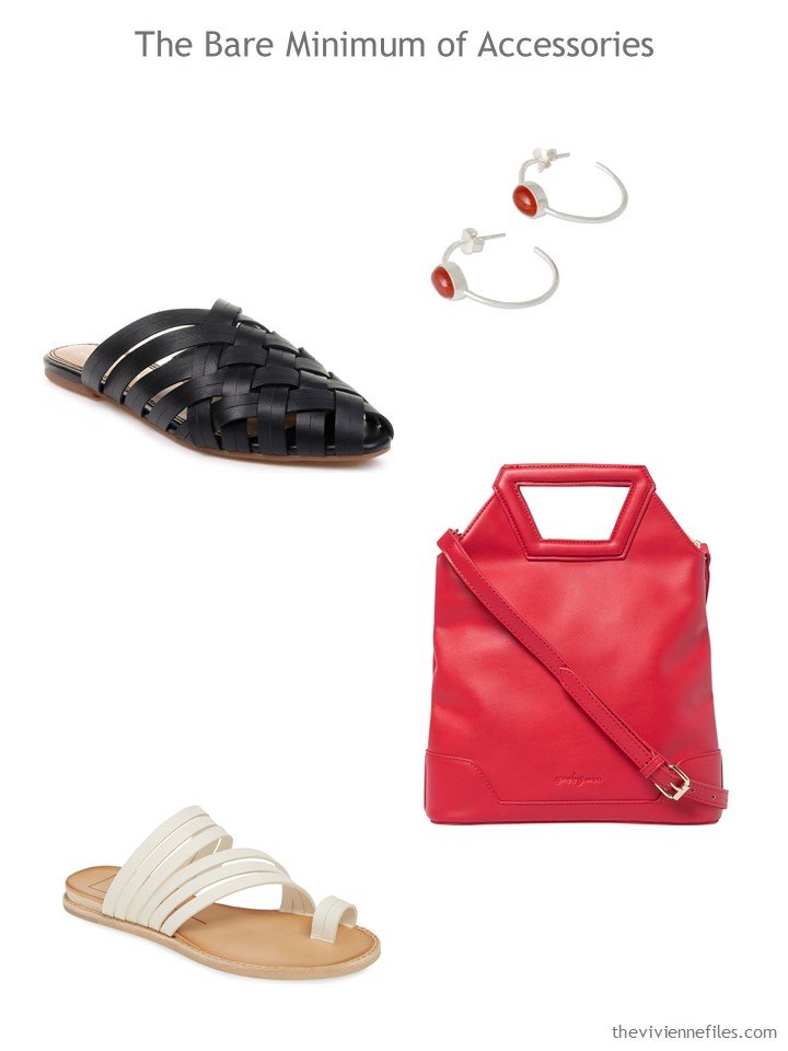 8. accessories in black, beige and red