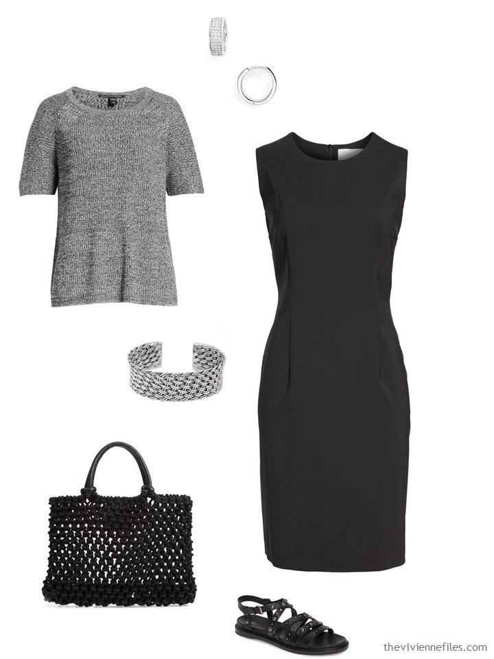 9. grey marled sweater with a black dress