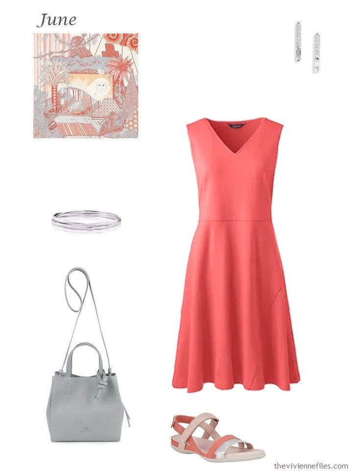 10. coral summer dress with accessories