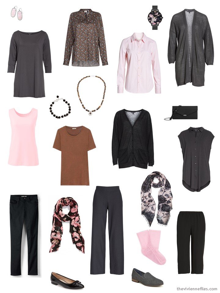 11. 11-piece wardrobe in black, grey, brown and pink