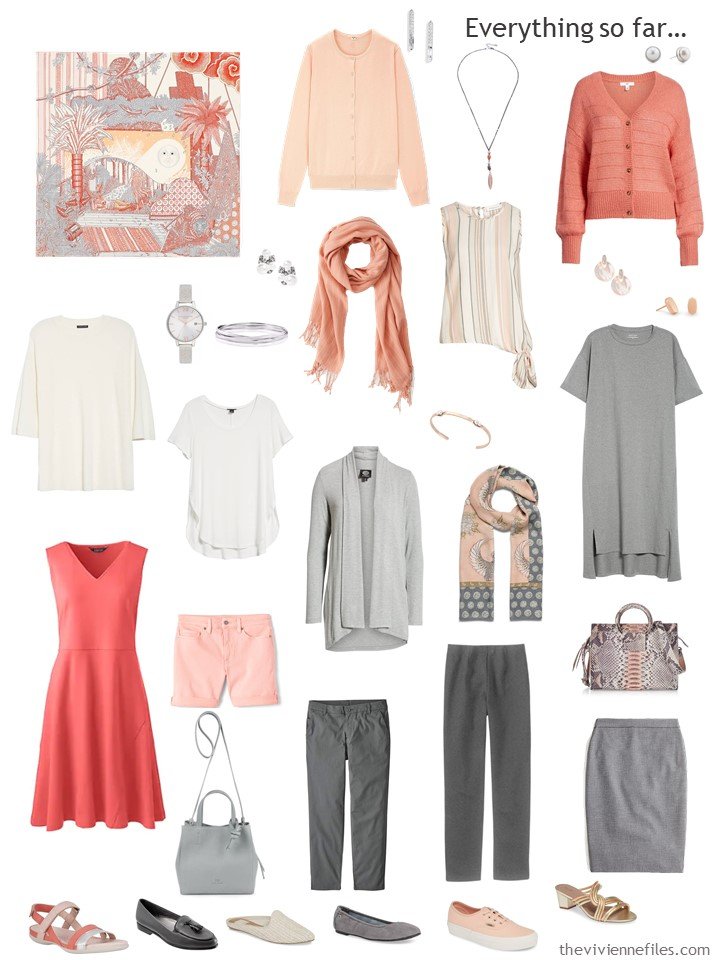 11. capsule wardrobe in grey, ivory and shades of apricot and coral