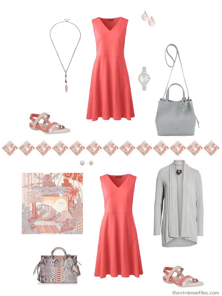 12. 2 ways to wear a coral dress from capsule wardrobe