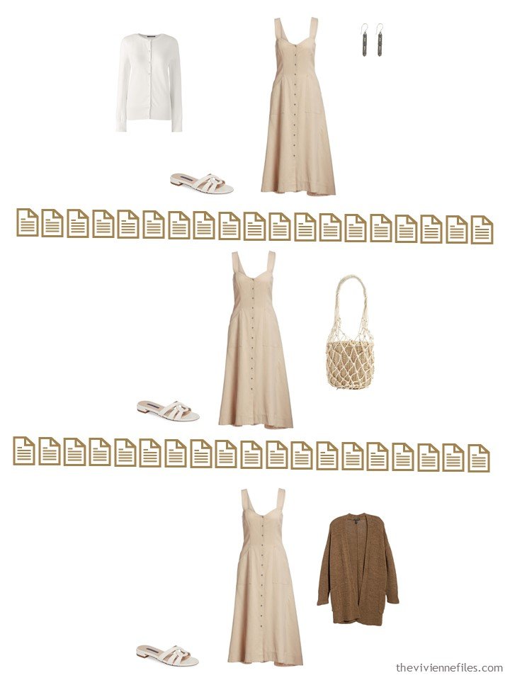 12. 3 ways to wear a beige dress from a Whatever's Clean 13 Wardrobe