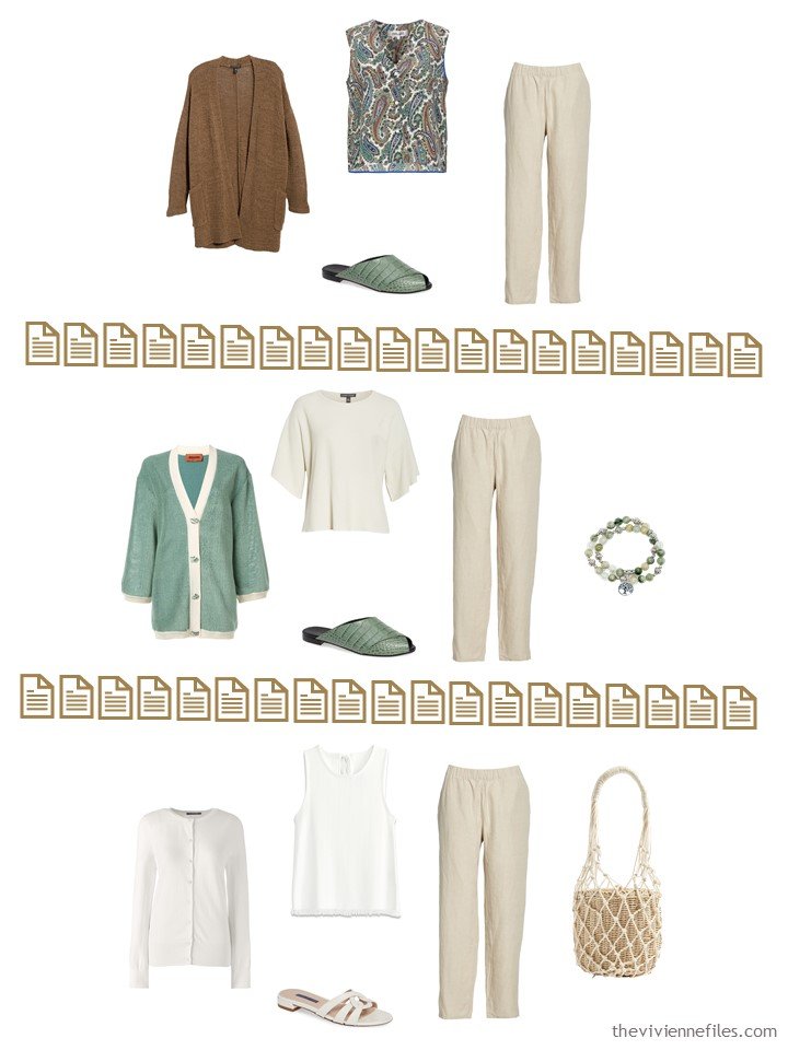 14. 3 ways to wear beige pants from a Whatever's Clean 13 Wardrobe