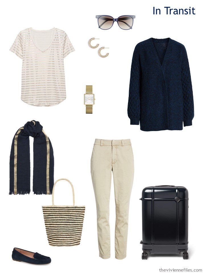 2. Travel outfit in navy and beige