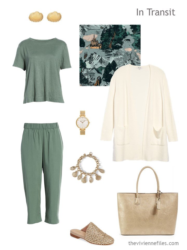 2. sage green and bone travel outfit