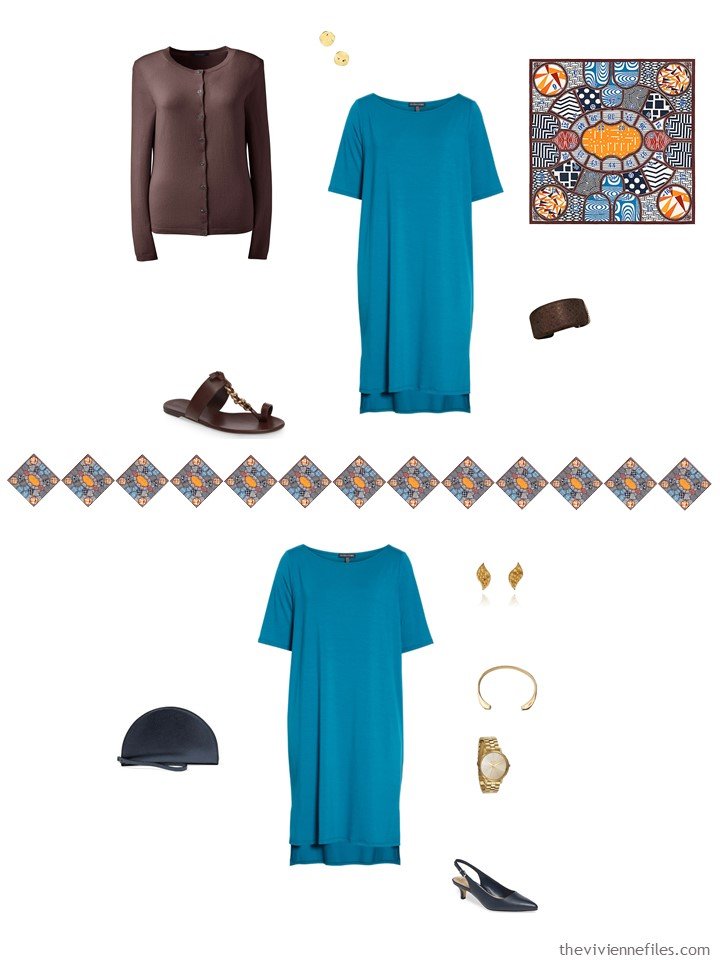 20. 2 ways to wear a turquoise dress from a capsule wardrobe