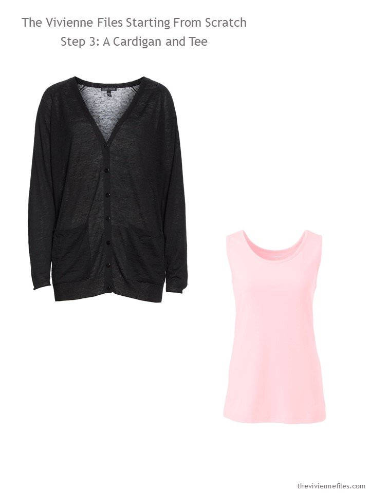 3. adding a black cardigan and pink tank top to a wardrobe