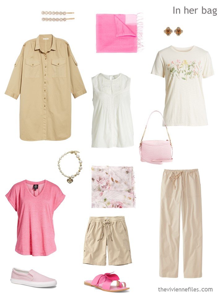 3. travel capsule wardrobe six-pack in beige and pink