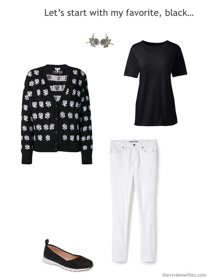 3. wearing white jeans with black