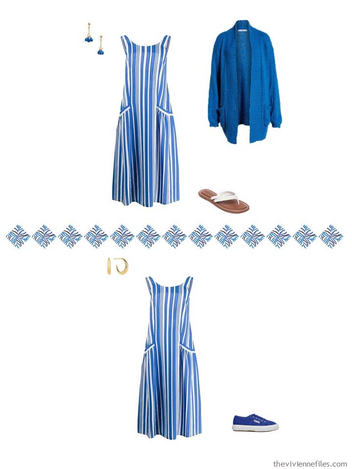 4. 2 ways to wear a blue dress from a capsule wardrobe