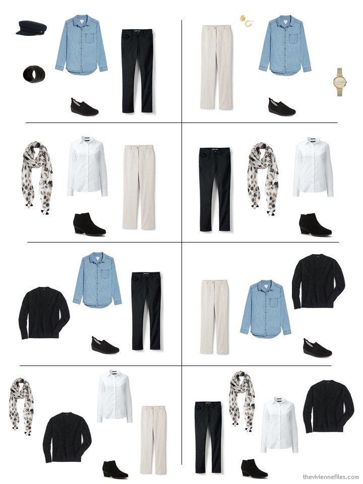 4. 8 outfits from a 5-piece wardrobe cluster