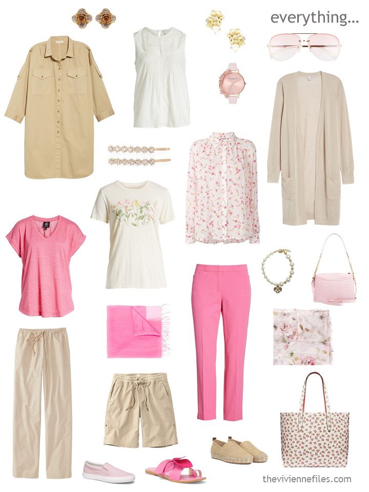 4. travel capsule wardrobe in beige and pink