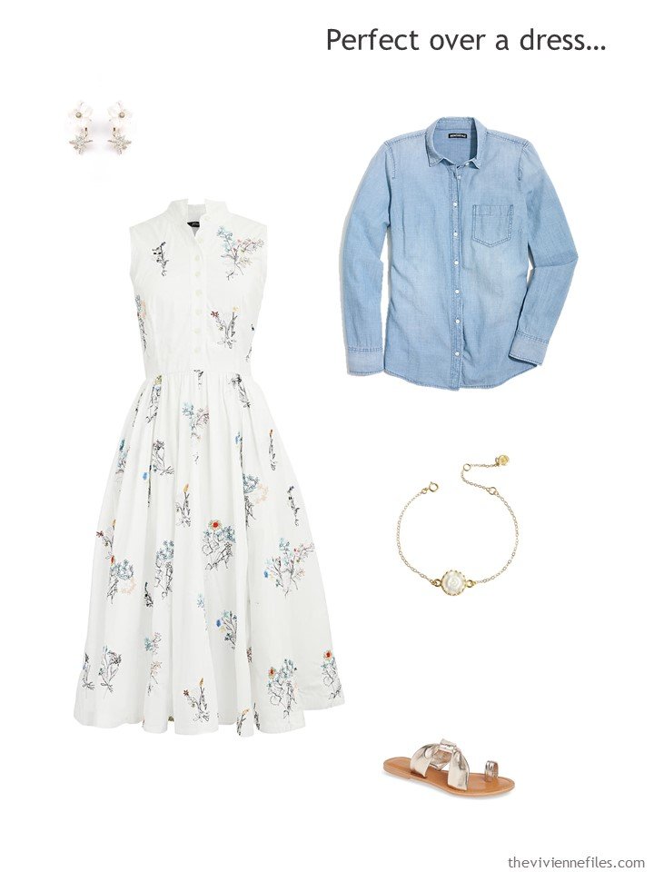 4. waring a chambray shirt over a dress