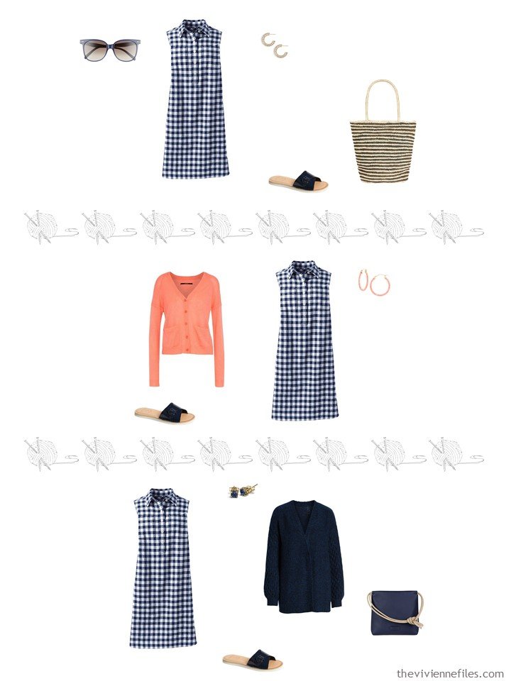 5. 3 ways to wear a navy checked dress from a travel capsule wardrobe