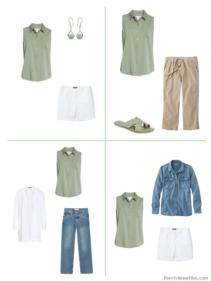 5. 4 ways to wear a green sleeveless shirt