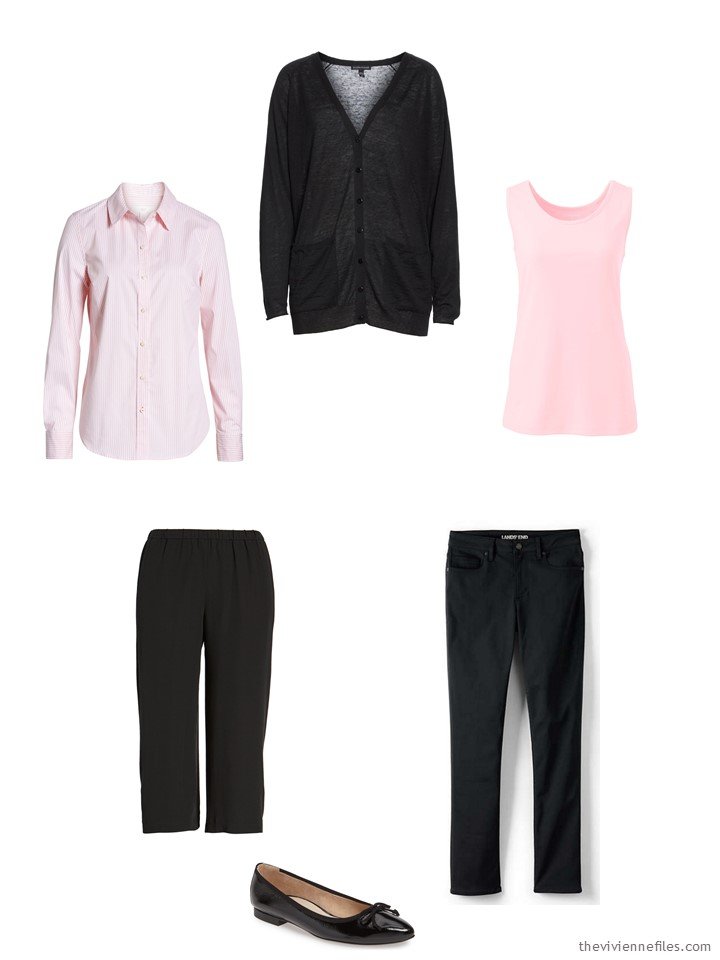 5. a 5-piece core wardrobe in black and pink