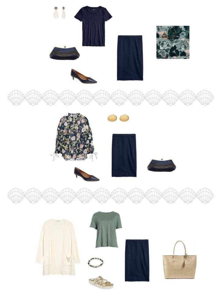 6. 3 ways to wear a navy skirt from a travel capsule wardrobe