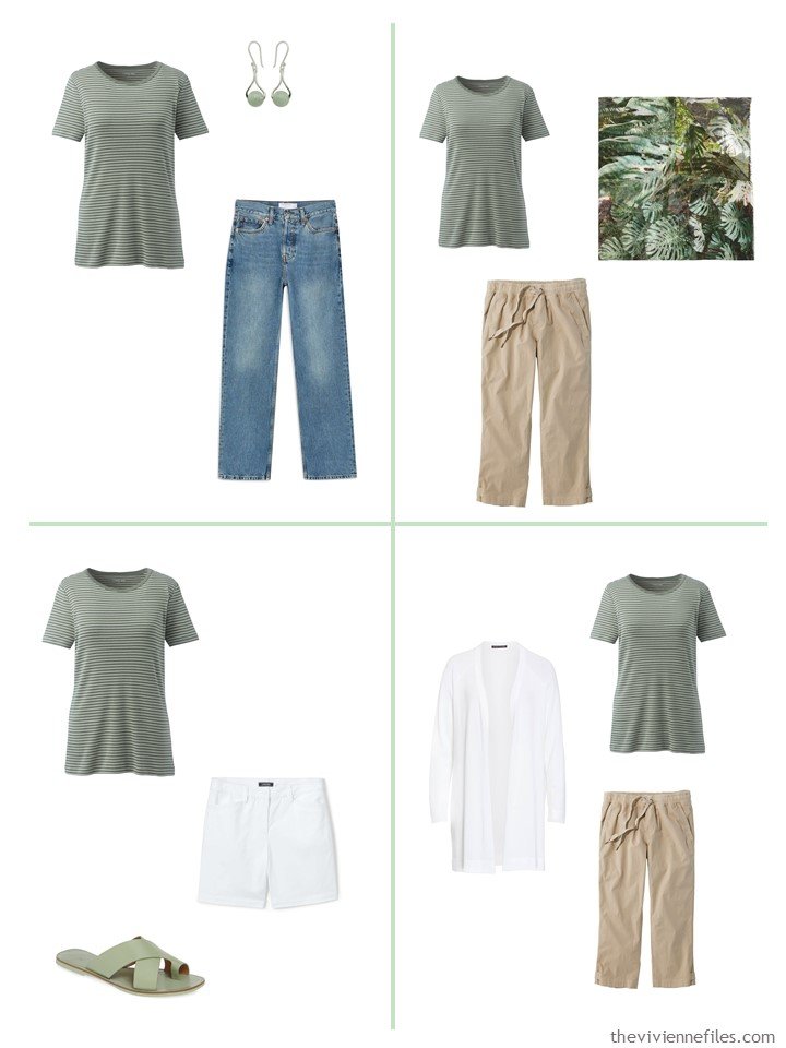 6. 4 ways to wear a green striped tee shirt