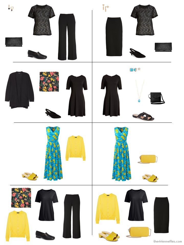 6. 8 dressy outfits from the overall 14-piece travel capsule wardrobe