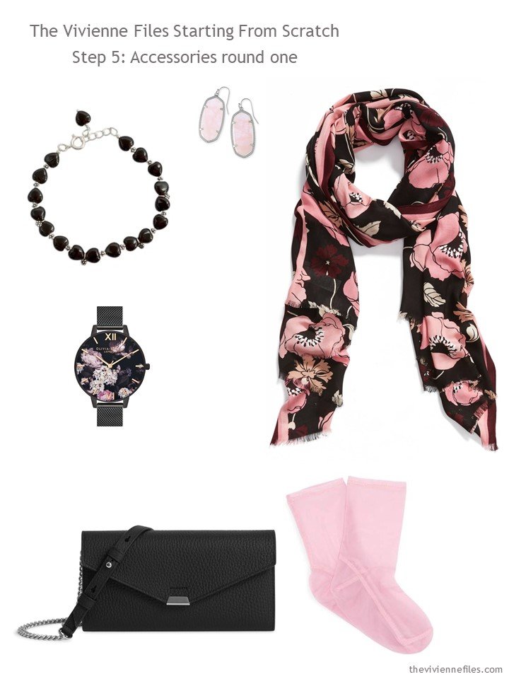 6. adding 6 accessories to a black and pink wardrobe