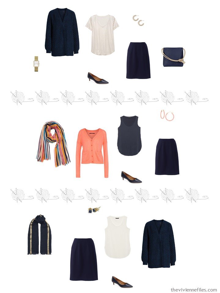 7. 3 ways to wear a navy skirt from a travel capsule wardrobe