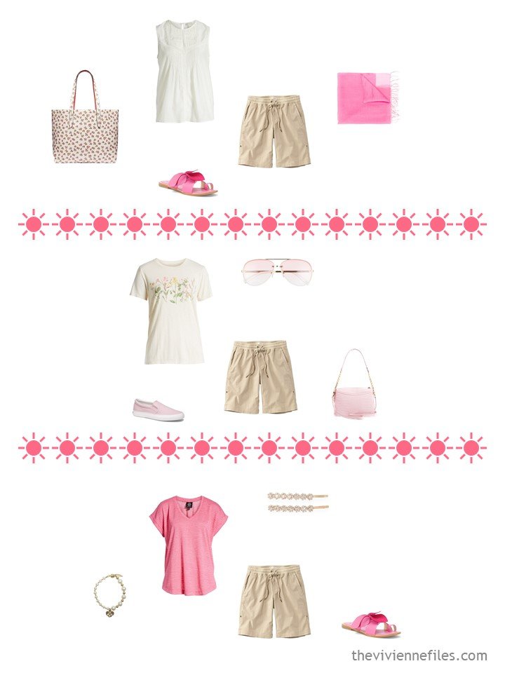 7. 3 ways to wear beige shorts from a travel capsule wardrobe