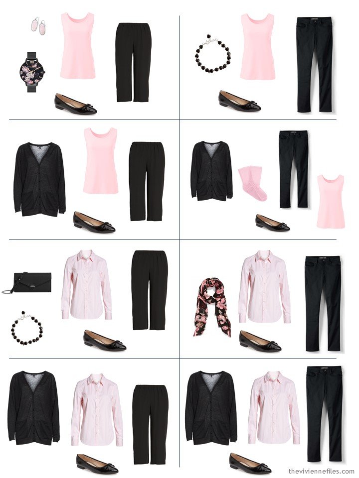 7. 8 ways to wear 5 black and pink garments