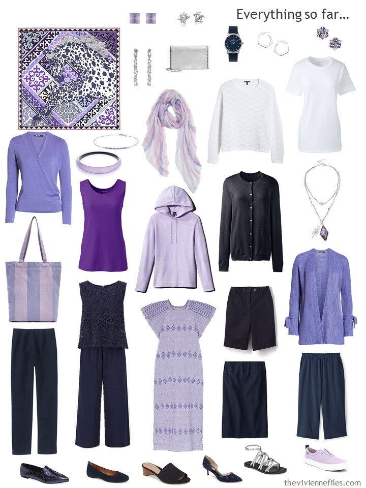 7. capsule wardrobe in navy, white, and shades of purple