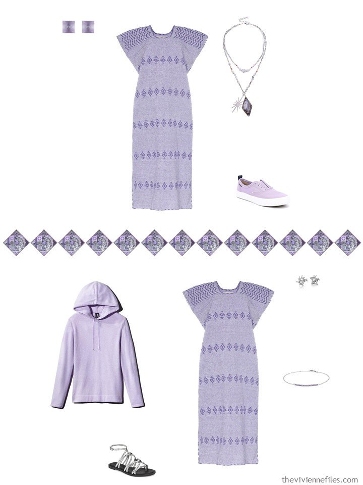 8. 2 ways to wear a lilac summer dress from a travel capsule wardrobe