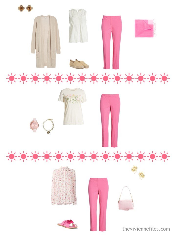 8. 3 ways to wear pink pants from a travel capsule wardrobe