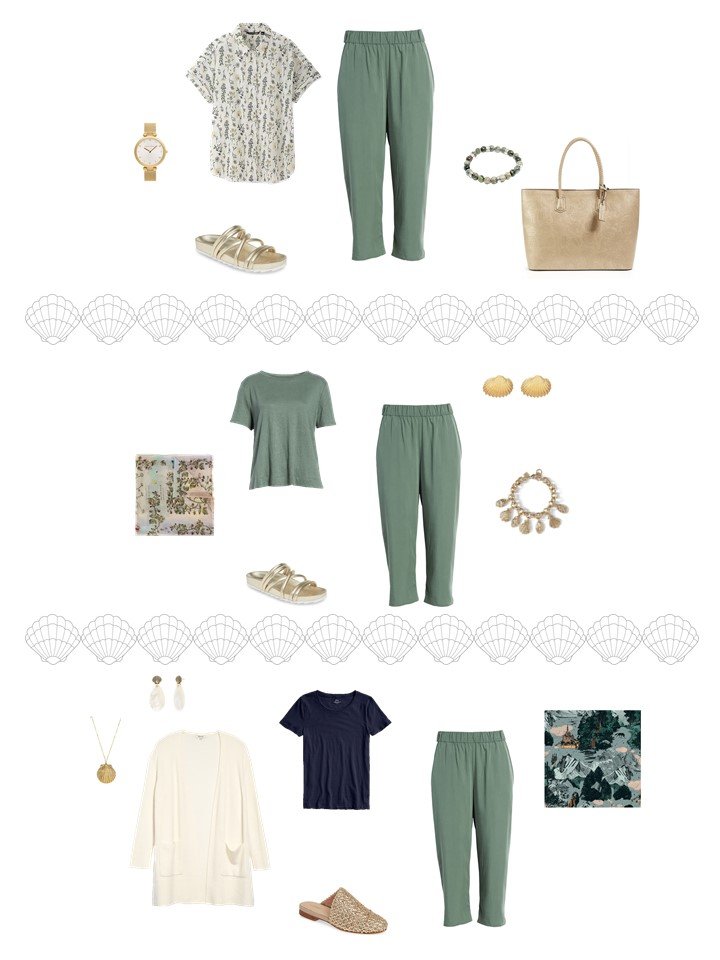 8. 3 ways to wear sage cropped pants from a travel capsule wardrobe